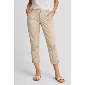 Cache Self Belt Crop Pant Beige Rhinestones Stud Bottom Cuff 3.5" Vent NWT $98